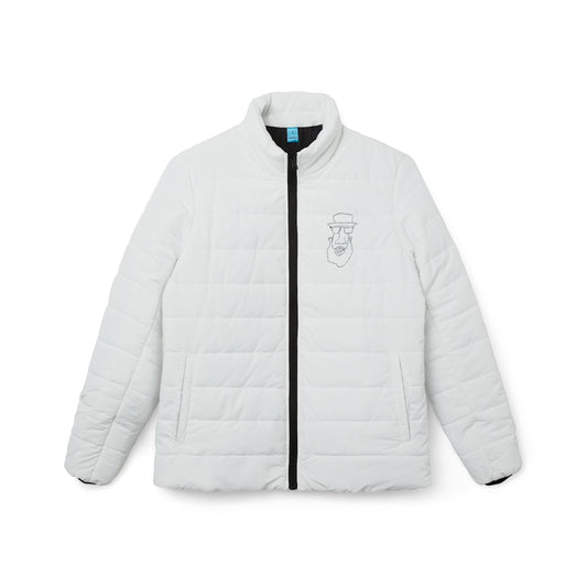 Women’s Puffer Jacket – Minimal Line Art Snowman Chest Logo, Lightweight Winter Coat