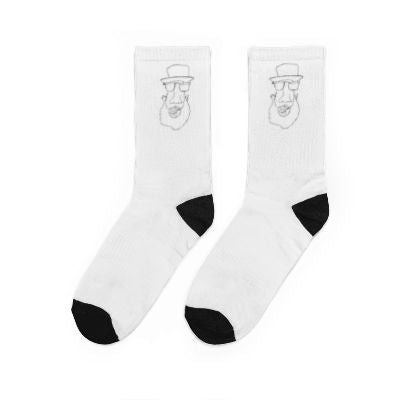 White Crew Socks with Minimalist Bearded Gentleman Sketch — Novelty Men’s & Women’s Socks